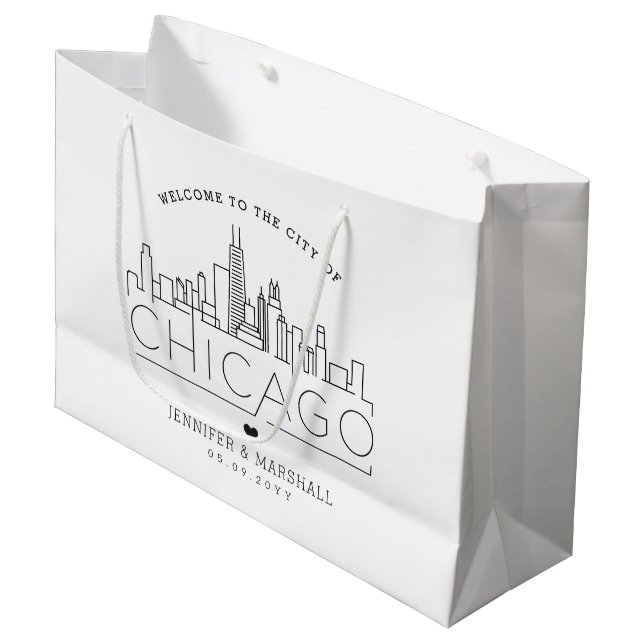 Chicago Wedding | Stylized Skyline Large Gift Bag (Front Angled)