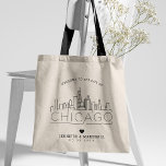 Chicago Wedding | Stylized Skyline Tote Bag<br><div class="desc">A unique wedding tote bag for a wedding taking place in the beautiful city of Chicago.  This tote features a stylized illustration of the city's unique skyline with its name underneath.  This is followed by your wedding day information in a matching open lined style.</div>