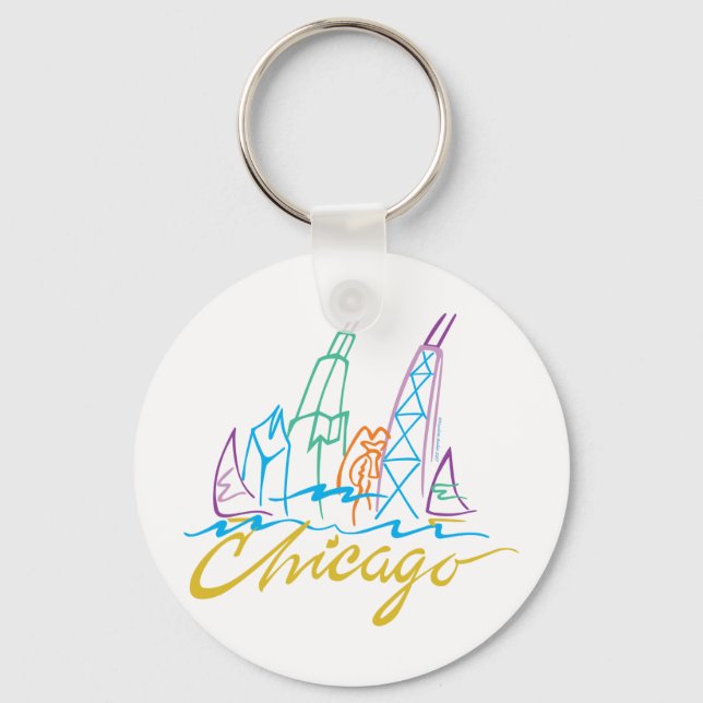Chicago Windy City Skyline Keychain (Front)