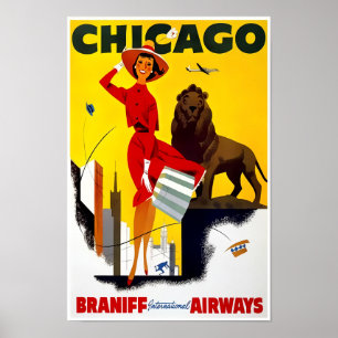 CHICAGO WINDY CITY VINTAGE TRAVEL c. 1955 Poster