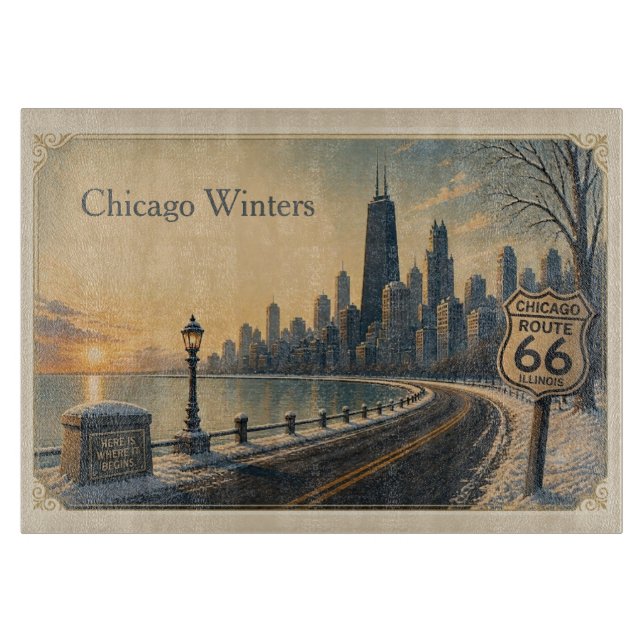 Chicago Winters Route 66 Kitchen Style Cutting Board (Front)