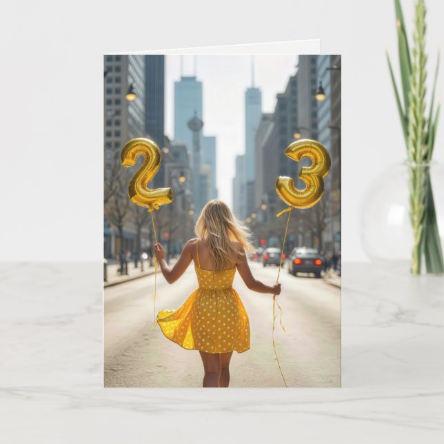 Chicago Woman With Birthday Balloons Card (Front)