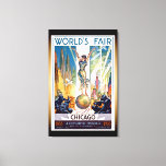Chicago World's Fair 1933 - Vintage Retro Art Deco Canvas Print<br><div class="desc">Beautiful vintage retro Art Deco poster from the 1933 World’s Fair - A Century Of Progress,  showing woman standing on planet Earth among skylines,  airplanes & blimps.</div>