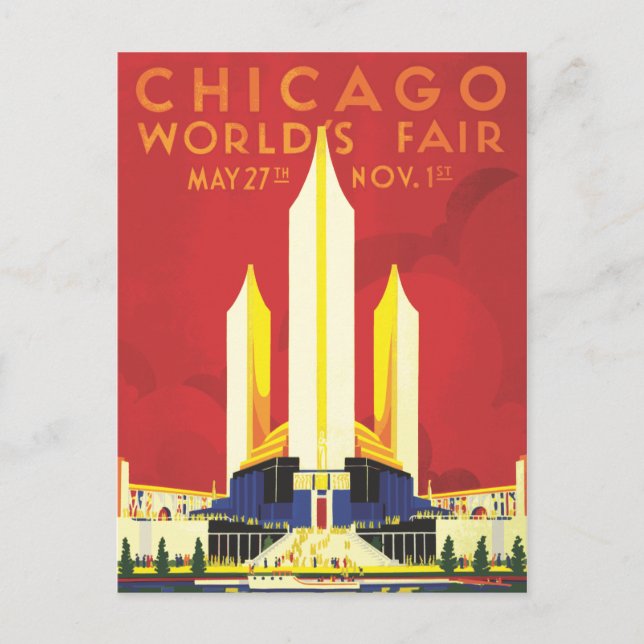 Chicago Worlds Fair Vintage Poster Postcard (Front)