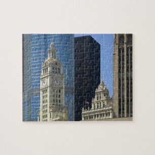 Chicago, Wrigley Building with Trump Hotel & Jigsaw Puzzle