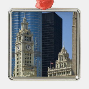Chicago, Wrigley Building with Trump Hotel & Metal Ornament