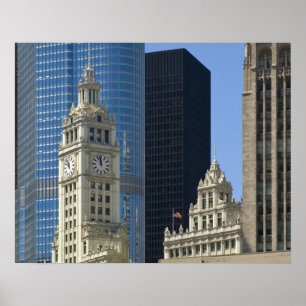 Chicago, Wrigley Building with Trump Hotel & Poster