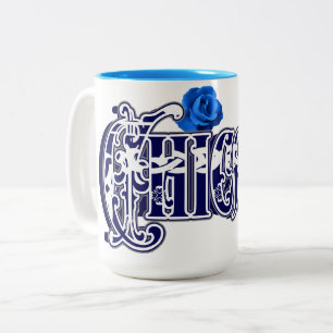 Chicana Blue Rose Bandana print Two-Tone Coffee Mug