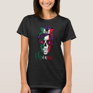 Chicana Mexican Day Of-The Dead Mexico Flag Messy T-Shirt