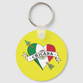 Chicana Tattoo Heart with Mexican Flag Keychain