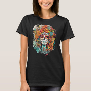 Chicano Girl Mexico Flowers Death Pretty 2 T-Shirt
