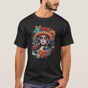 Chicano Girl Mexico Flowers Death Pretty 4 T-Shirt
