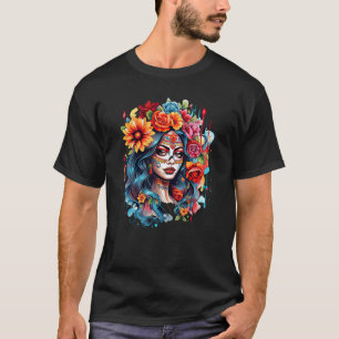 Chicano Girl Mexico Flowers Death Pretty 8 T-Shirt
