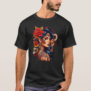 Chicano Girl Mexico Flowers Death Pretty 9 T-Shirt