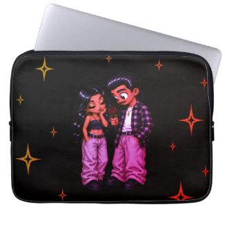 Chicano Love Couple Red Rose Gold Stars Laptop Sleeve