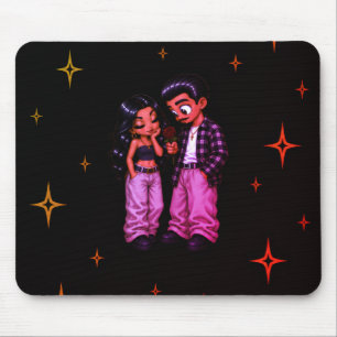 Chicano Love Couple Red Rose Gold Stars Phone Case Mouse Pad