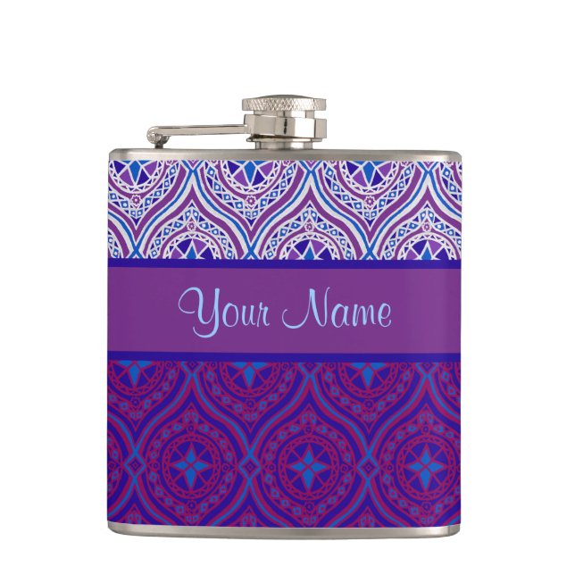 ChiccHip Flask to Personalize Purple Ogee Patterns (Front)