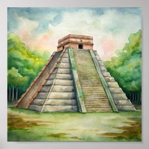 Chichen Itza Mayan Temple in Mexico Painting Poster