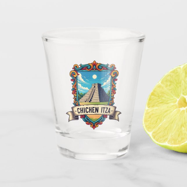 Chichen Itza Mexico Night Shot Glass (Front)