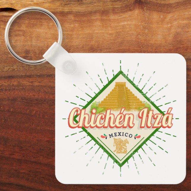 Chichen Itza Mexico Retro Mayan Vintage Yucatan Keychain (Front)