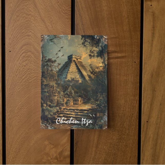 Chichen Itza Mexico Vintage Travel Artwork Postcard (mexico chichen itza temple postcard)