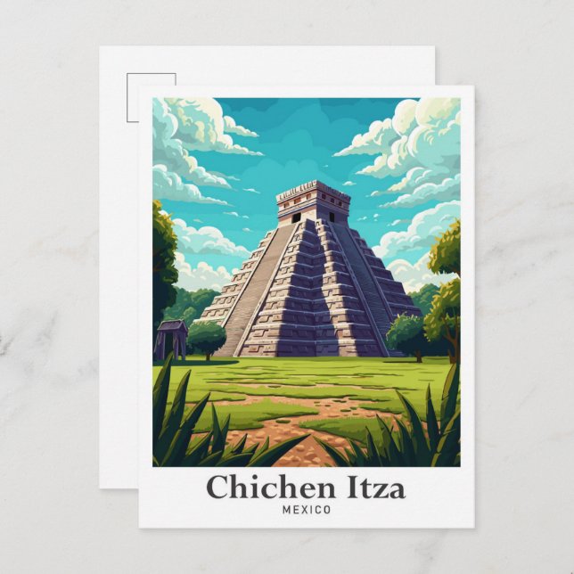 Chichen Itza Mexico Vintage Travel Illustration Postcard (Front/Back)