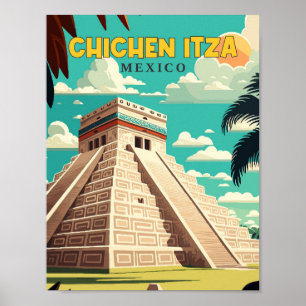 Chichen Itza Mexico vintage travel illustration Poster