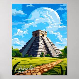 Chichen Itza Mexico vintage travel illustration Poster