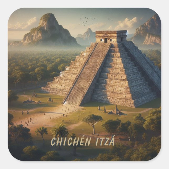 Chichén Itzá Yucatá Mexico Landscape Travel Square Sticker (Front)