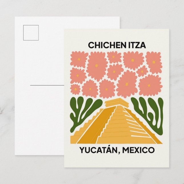 Chichen Itza Yucatan Mexico travel floral art Postcard (Front/Back)