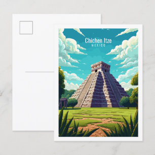 Chichen Itze Mexico vintage travel illustration Postcard