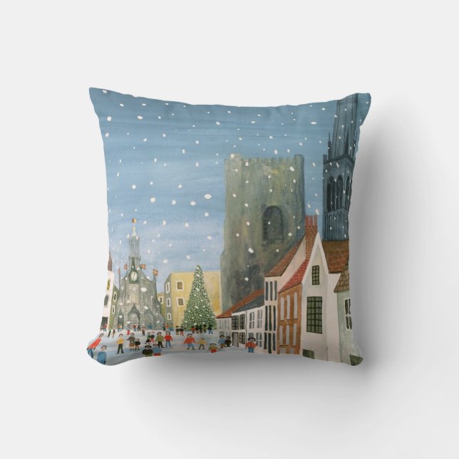 Chichester Cathedral A Snow Scene Throw Pillow (Front)
