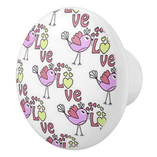 Chick-a-Dee Love Ceramic Door Knob