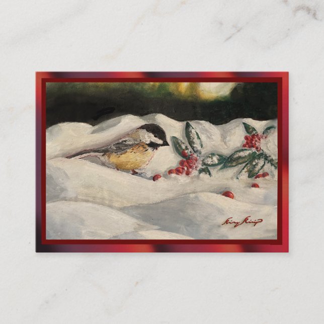 Chick-a-Dee with Mistletoe Postard Style (Blank) Advice Card (Front)