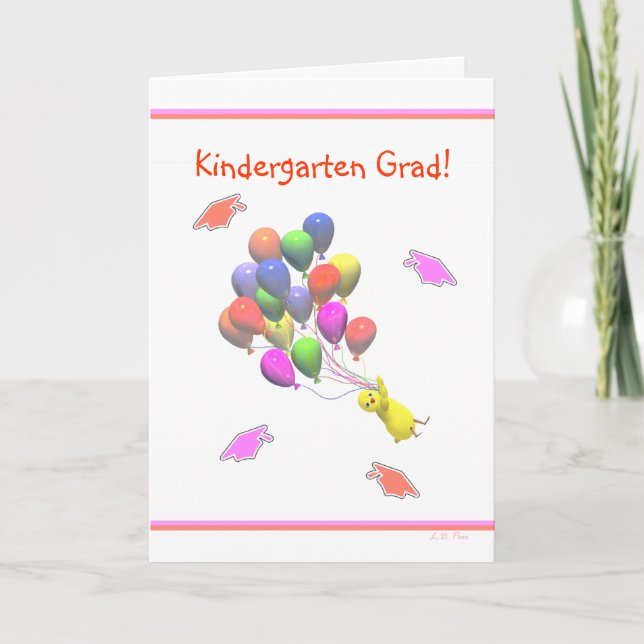 Chick and Balloons Kindergarten Graduation Card (Front)