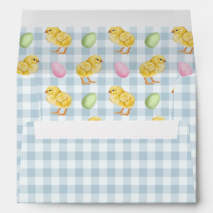 Chick And Eggs On Blue Gingham Pattern Easter Envelope
