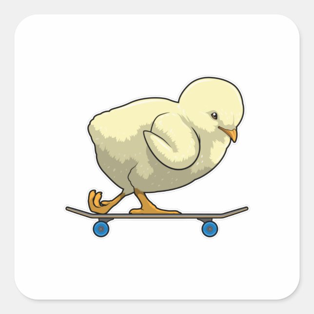 Chick as Skater with Skateboard Square Sticker (Front)