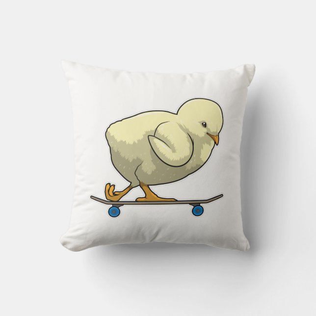 Chick as Skater with Skateboard Throw Pillow (Front)