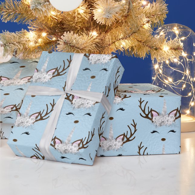 Chick baby blue unicorn reindeer pattern wrapping paper (Holidays)