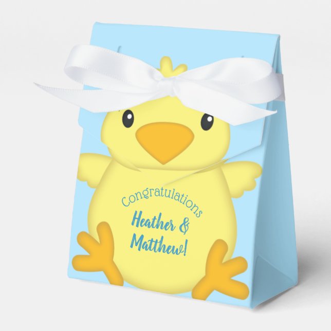 Chick Baby Shower Blue Favor Box (Front Side)