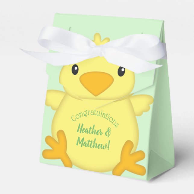 Chick Baby Shower Green Favor Box (Front Side)