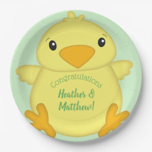 Chick Baby Shower Green Paper Plate