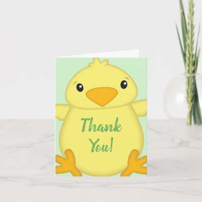Chick Baby Shower Green Thank You Card (Front)