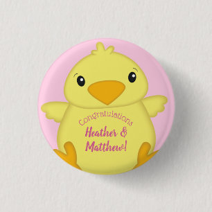 Chick Baby Shower Pink 1 Inch Round Button