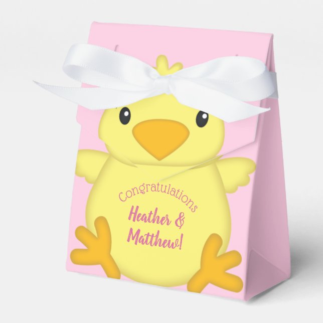Chick Baby Shower Pink Favor Box (Front Side)