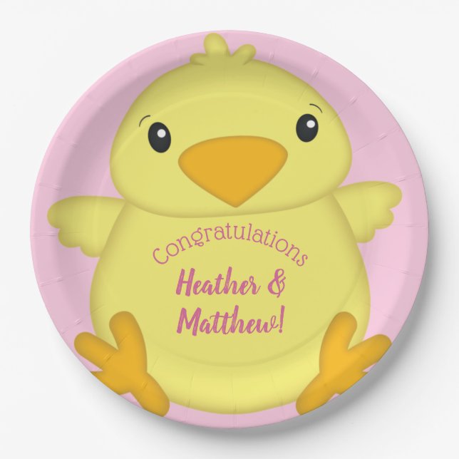Chick Baby Shower Pink Paper Plate (Front)