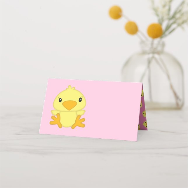 Chick Baby Shower Pink Place Card (Front)