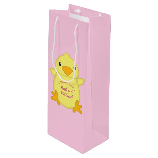 Chick Baby Shower Pink Wine Gift Bag (Front Angled)