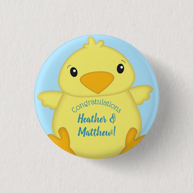 Chick Baby Shower Spring Blue 1 Inch Round Button (Front)