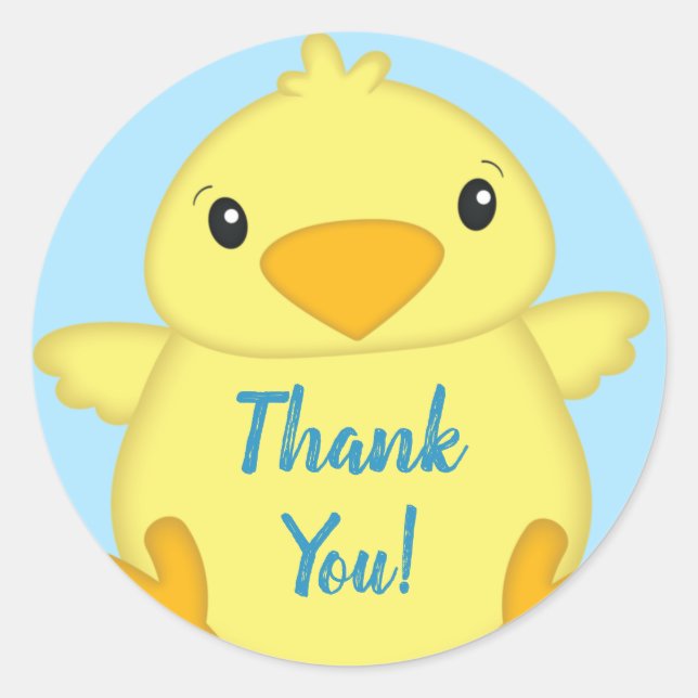 Chick Baby Shower Spring Blue Classic Round Sticker (Front)